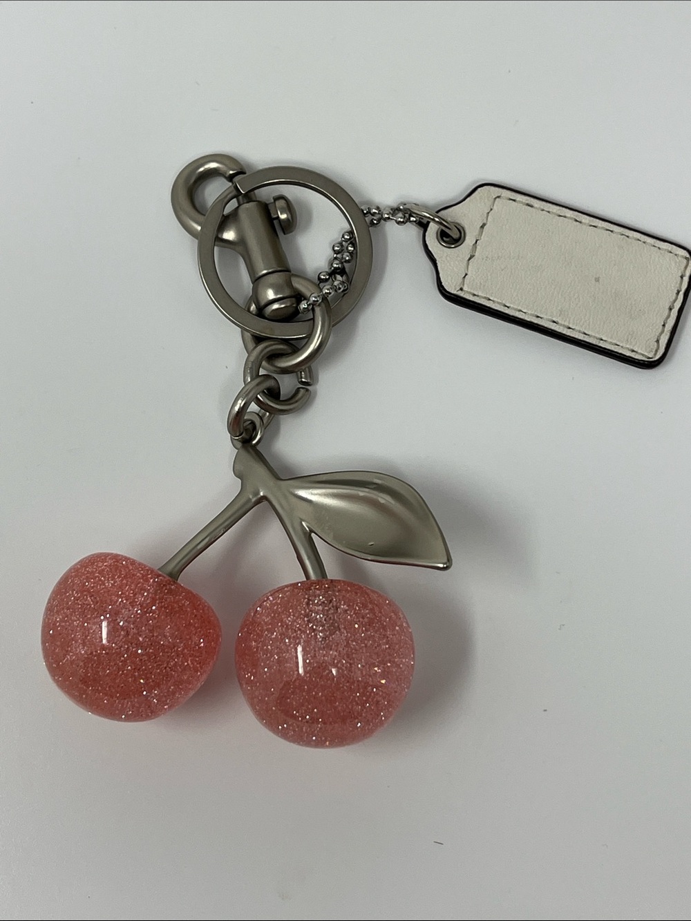 COACH HANG TAG WHITE AND SILVER WITH BONUS PINK SPARKLE MATTE SILVER KEYCHAIN - Picture 5 of 11